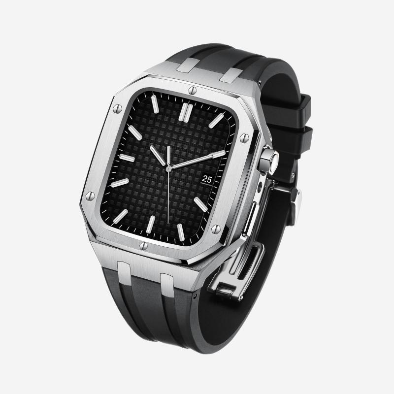 Straplix AP9006 Silicone Band with Stainless Steel Case for Apple Watch – Sport Retrofit Kit Compatible with 44mm 45mm