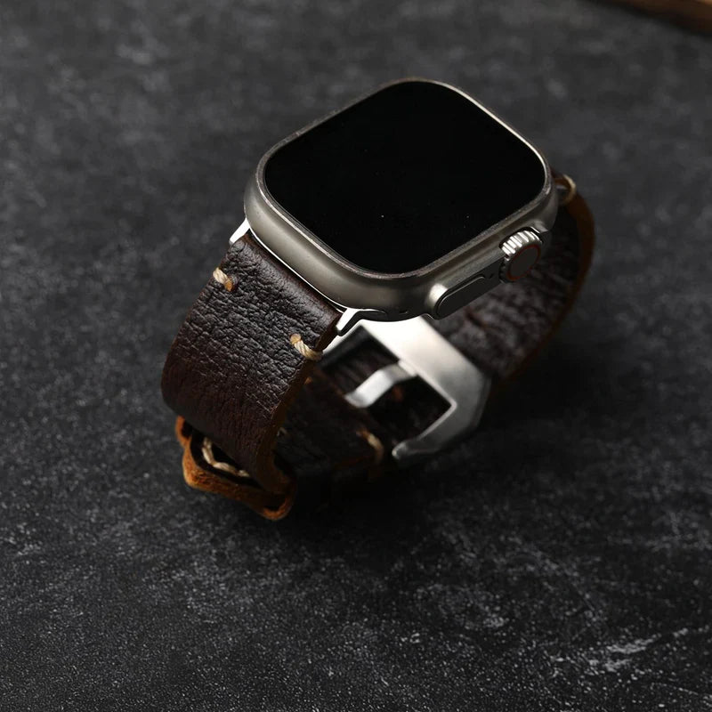 Straplix Vintage Horween Leather Band for Apple Watch – Premium Full-Grain Leather Strap Compatible with 42mm 44mm 45mm 49mm