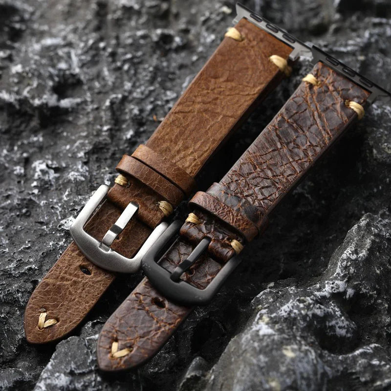 Straplix Vintage Cracked Leather Strap for Apple Watch – Distressed Texture Band Compatible with 40mm 41mm 42mm 44mm 45mm 46mm 49mm