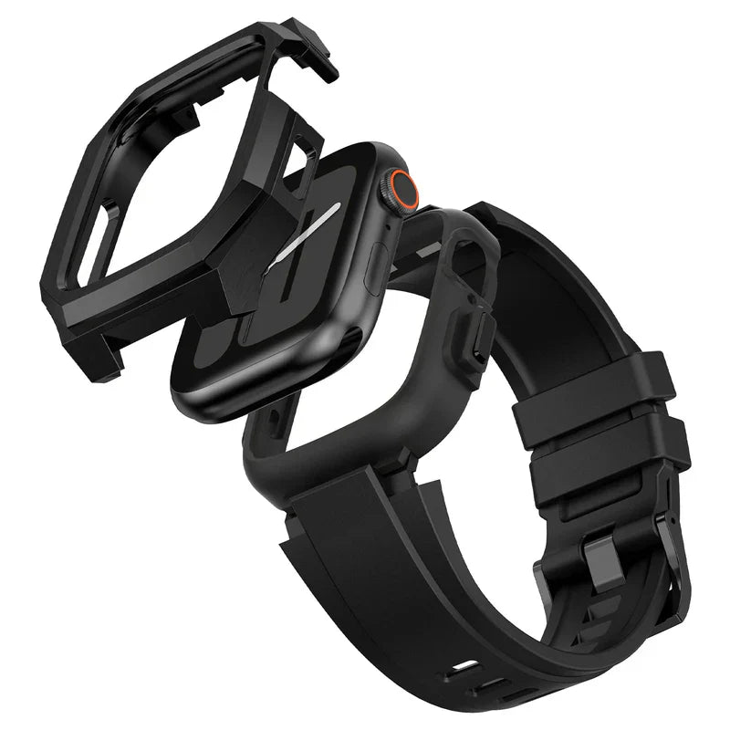 Straplix Stainless Steel Case with Rubber Band for Apple Watch – Rugged Retrofit Kit Compatible with 44mm 45mm 49mm