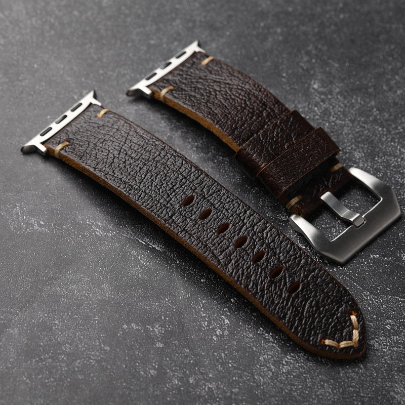 Straplix Vintage Horween Leather Band for Apple Watch – Premium Full-Grain Leather Strap Compatible with 42mm 44mm 45mm 49mm