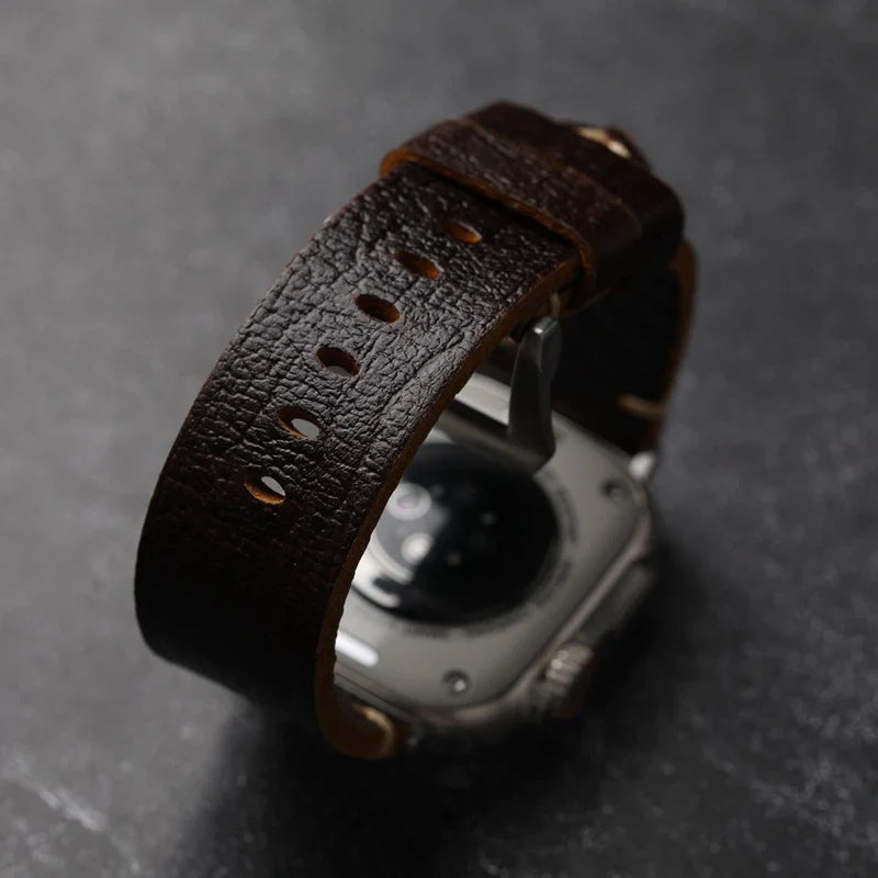 Straplix Vintage Horween Leather Band for Apple Watch – Premium Full-Grain Leather Strap Compatible with 42mm 44mm 45mm 49mm