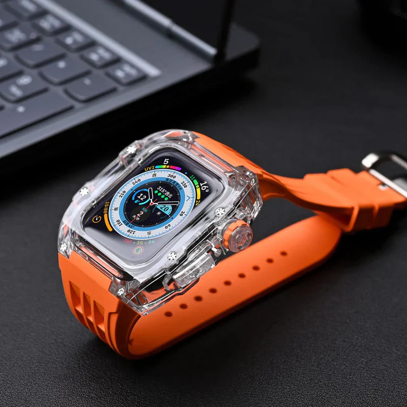 Straplix RM V30 Glacier Series Fluoroelastomer Band with Case for Apple Watch – Premium Retrofit Kit Compatible with 44mm 45mm
