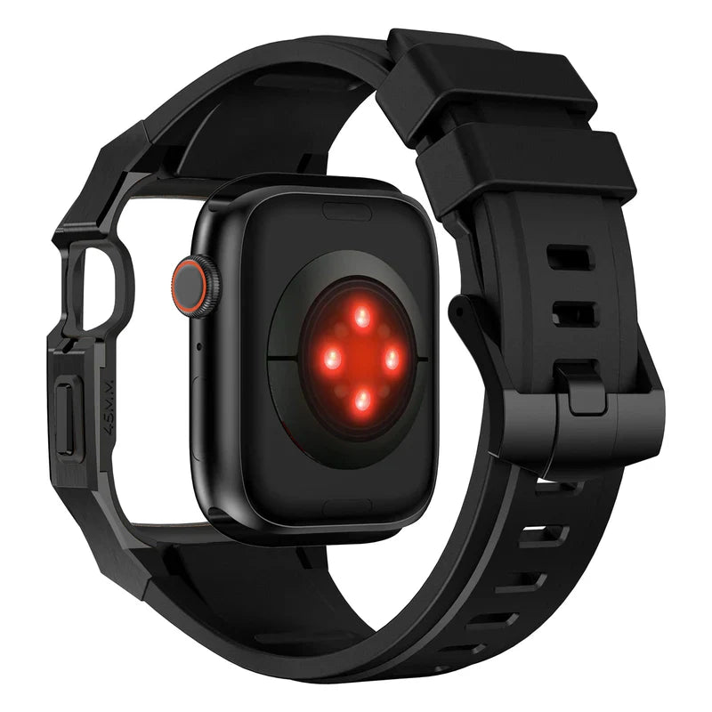 Straplix Stainless Steel Case with Rubber Band for Apple Watch – Rugged Retrofit Kit Compatible with 44mm 45mm 49mm