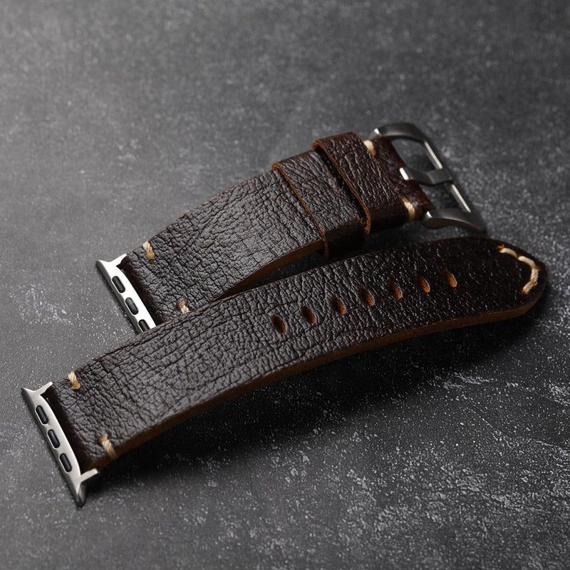 Straplix Vintage Horween Leather Band for Apple Watch – Premium Full-Grain Leather Strap Compatible with 42mm 44mm 45mm 49mm