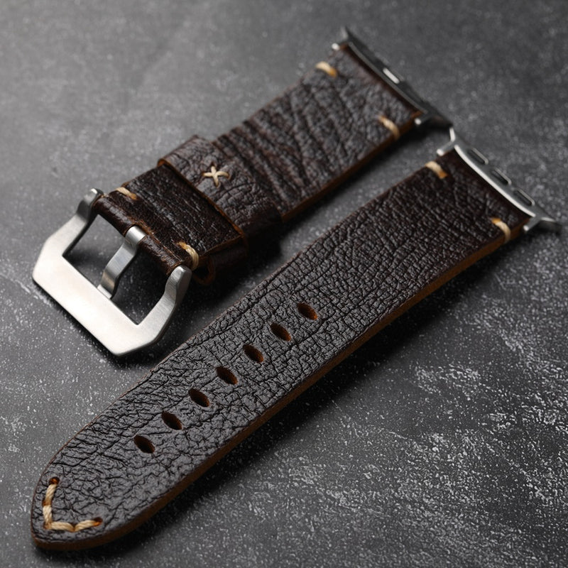 Straplix Vintage Horween Leather Band for Apple Watch – Premium Full-Grain Leather Strap Compatible with 42mm 44mm 45mm 49mm