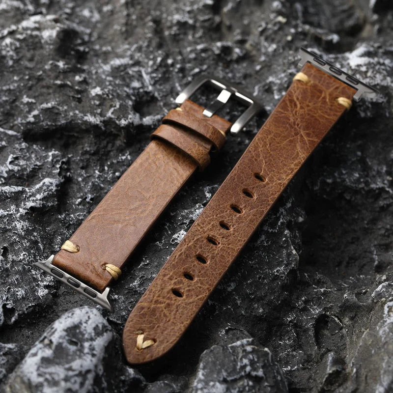 Straplix Vintage Cracked Leather Strap for Apple Watch – Distressed Texture Band Compatible with 40mm 41mm 42mm 44mm 45mm 46mm 49mm