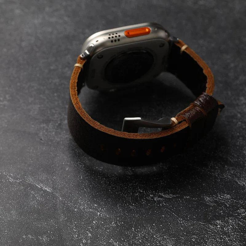 Straplix Vintage Horween Leather Band for Apple Watch – Premium Full-Grain Leather Strap Compatible with 42mm 44mm 45mm 49mm