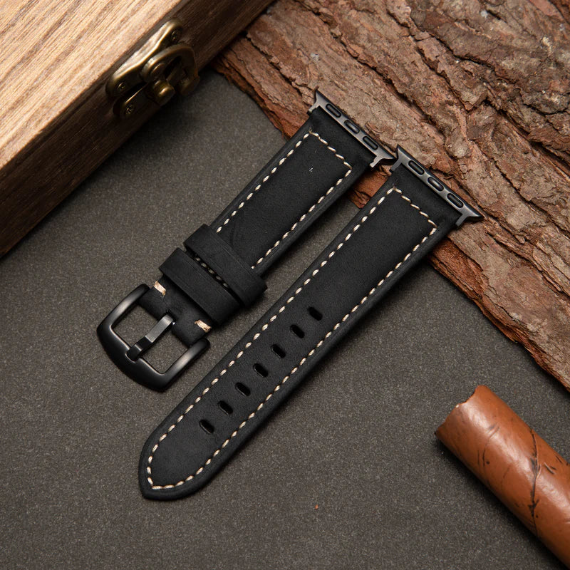 Straplix Classic Leather Band for Apple Watch – Genuine Leather Strap Compatible with 40mm 41mm 42mm 44mm 45mm 46mm 49mm