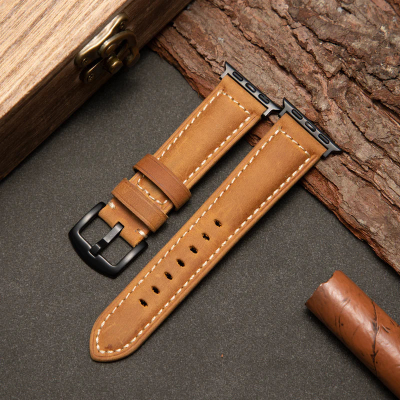 Straplix Classic Leather Band for Apple Watch – Genuine Leather Strap Compatible with 40mm 41mm 42mm 44mm 45mm 46mm 49mm
