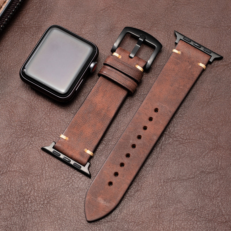 Straplix Modern Leather Band for Apple Watch – Sleek Genuine Leather Strap Compatible with 40mm 41mm 42mm 44mm 45mm 46mm 49mm