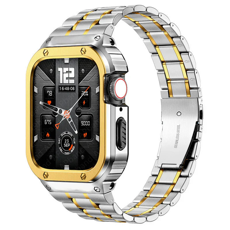 Straplix Stainless Steel Band with Case for Apple Watch – All-in-One Metal Strap & Protective Cover Compatible with 44mm 45mm 46mm 49mm