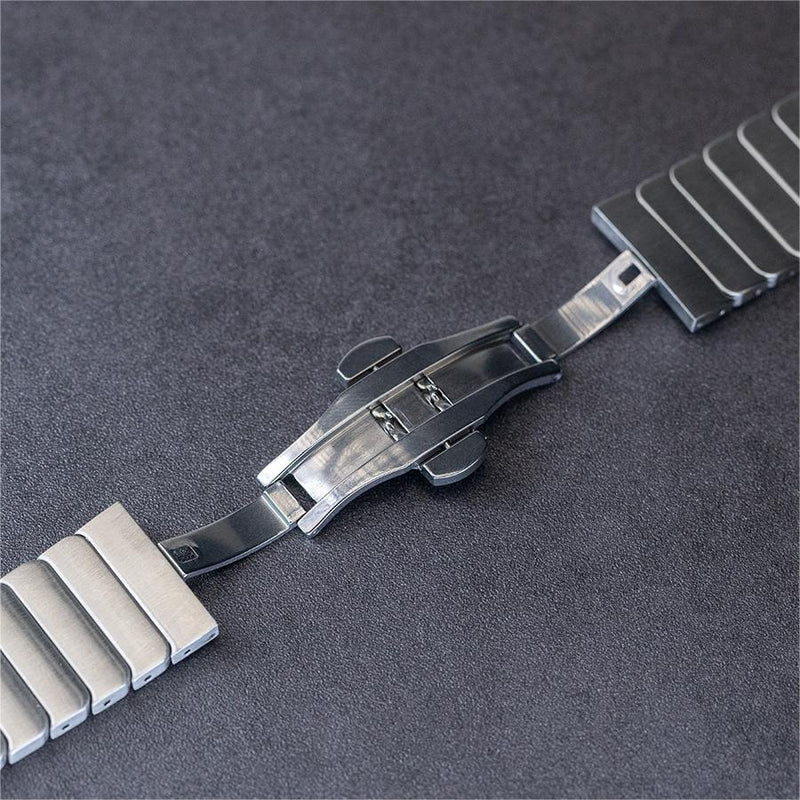 Straplix Stainless Steel Butterfly Buckle Band for Apple Watch – Classic Metal Strap Compatible with 40mm 41mm 42mm 44mm 45mm 46mm 49mm