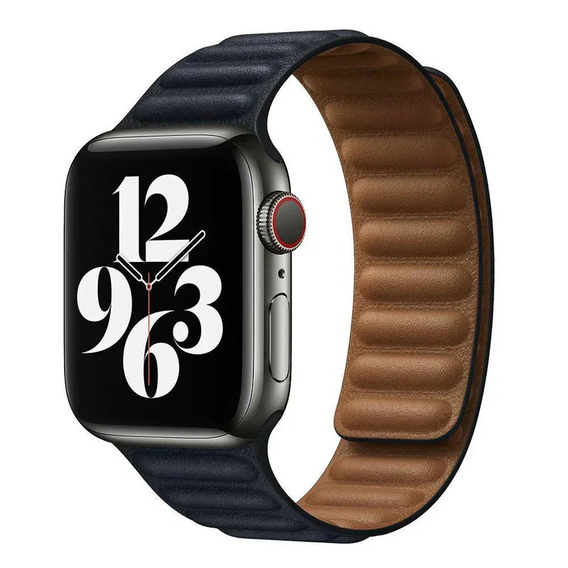 Straplix Magnetic Leather Link Band for Apple Watch – Genuine Leather Strap Compatible with 40mm 41mm 42mm 44mm 45mm 46mm 49mm