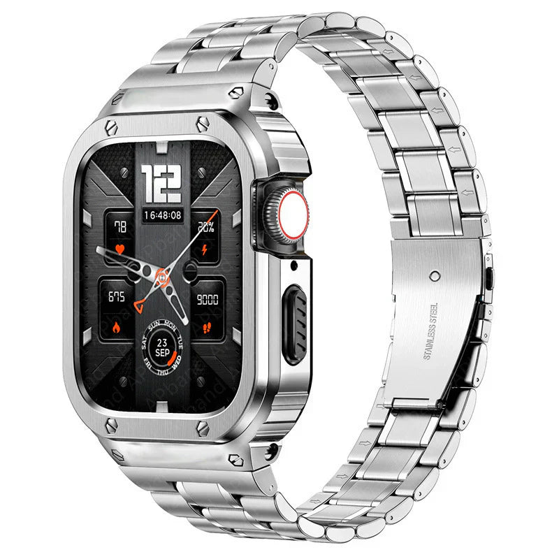 Straplix Stainless Steel Band with Case for Apple Watch – All-in-One Metal Strap & Protective Cover Compatible with 44mm 45mm 46mm 49mm