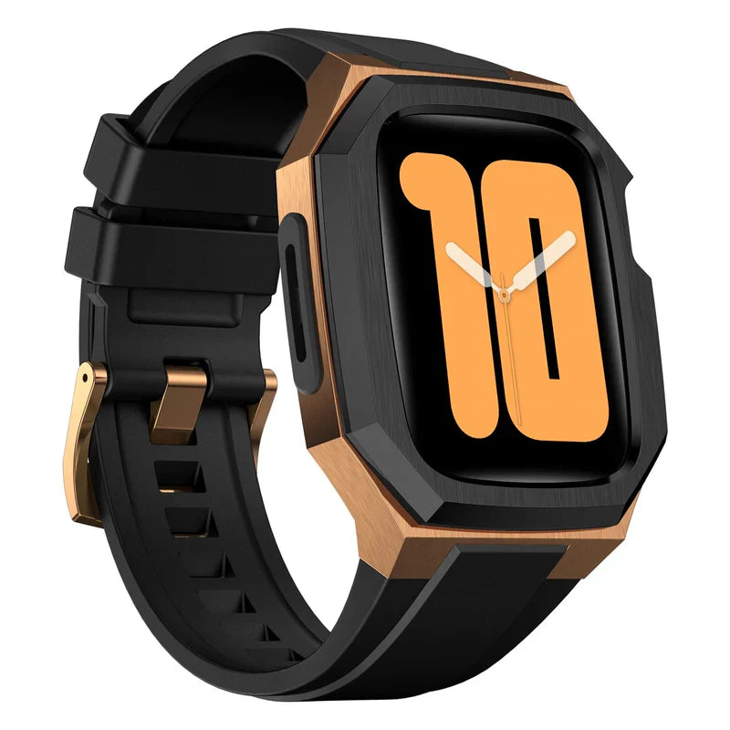 Straplix Stainless Steel Case with Rubber Band for Apple Watch – Rugged Retrofit Kit Compatible with 44mm 45mm 49mm