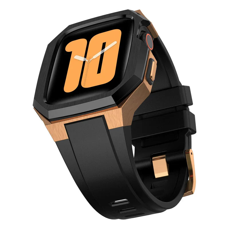 Straplix Stainless Steel Case with Rubber Band for Apple Watch – Rugged Retrofit Kit Compatible with 44mm 45mm 49mm