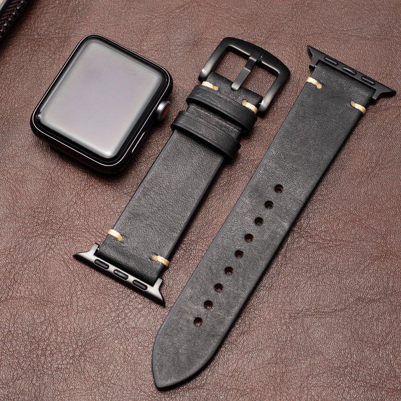 Straplix Modern Leather Band for Apple Watch – Sleek Genuine Leather Strap Compatible with 40mm 41mm 42mm 44mm 45mm 46mm 49mm