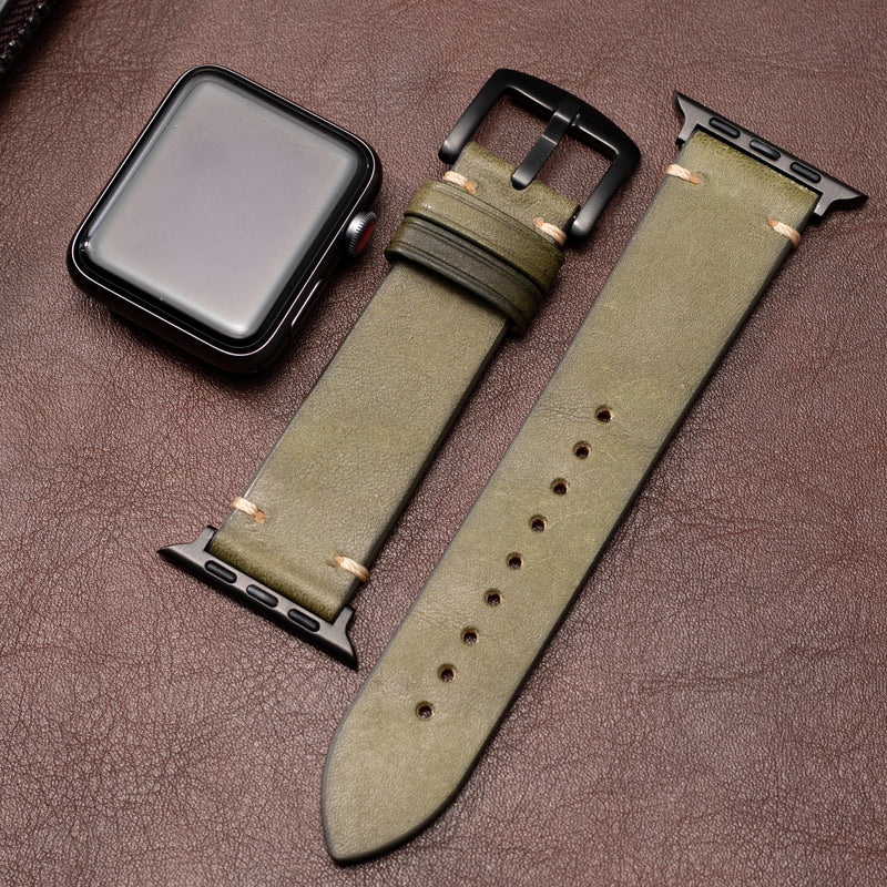 Straplix Modern Leather Band for Apple Watch – Sleek Genuine Leather Strap Compatible with 40mm 41mm 42mm 44mm 45mm 46mm 49mm