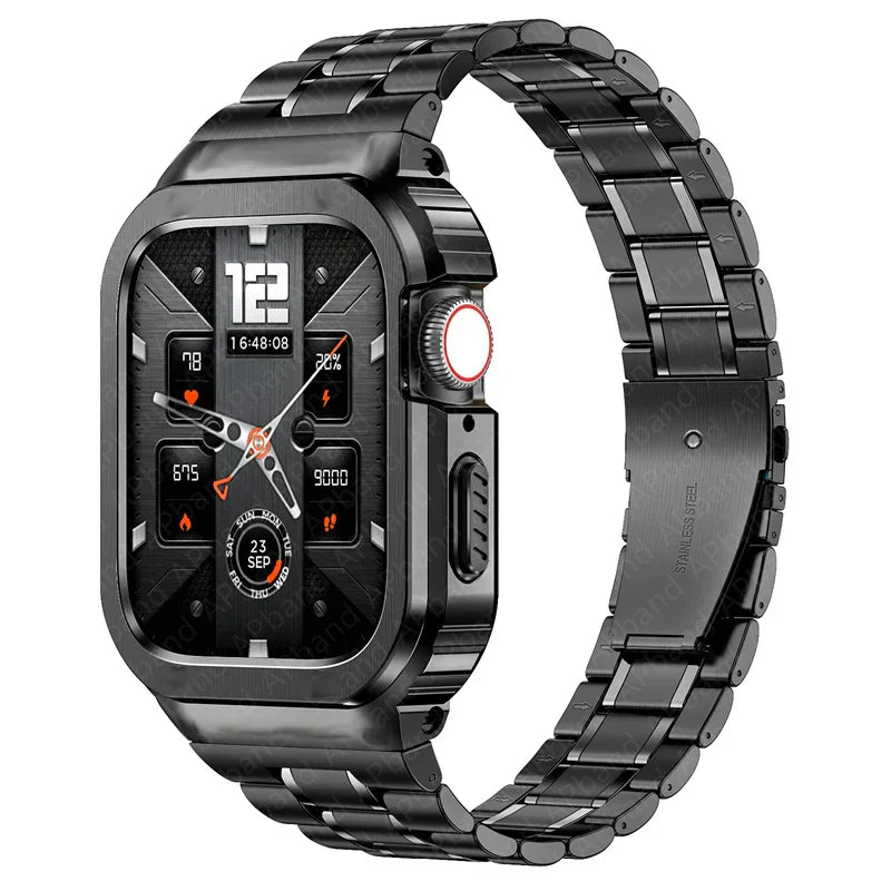 Straplix Stainless Steel Band with Case for Apple Watch – All-in-One Metal Strap & Protective Cover Compatible with 44mm 45mm 46mm 49mm