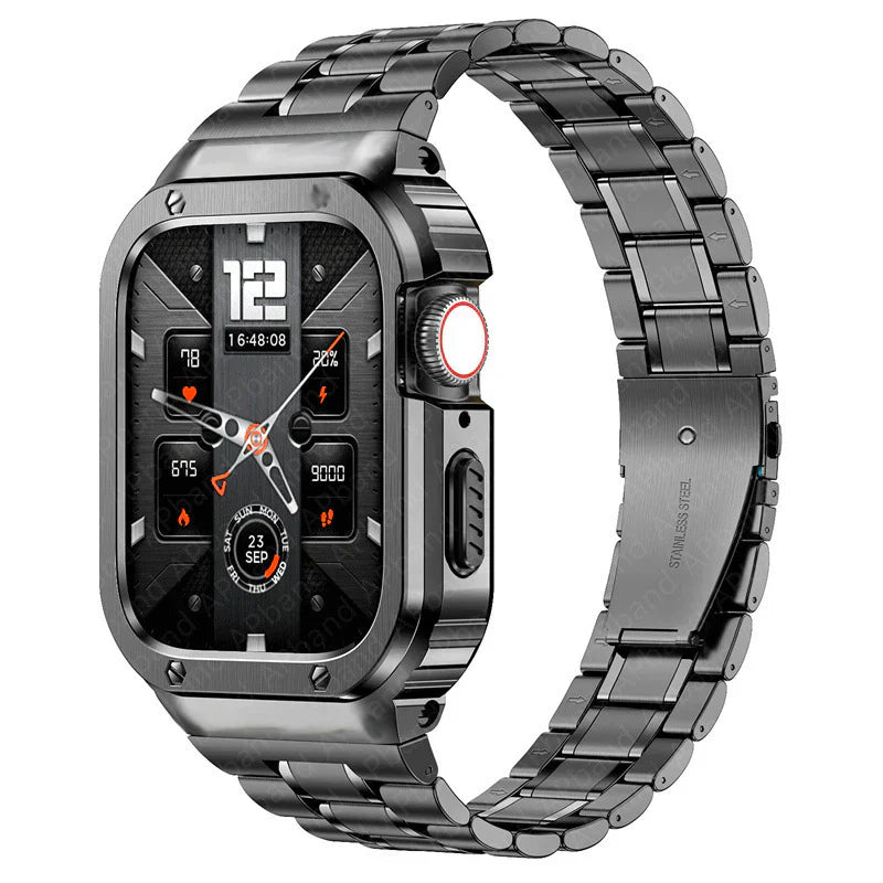 Straplix Stainless Steel Band with Case for Apple Watch – All-in-One Metal Strap & Protective Cover Compatible with 44mm 45mm 46mm 49mm