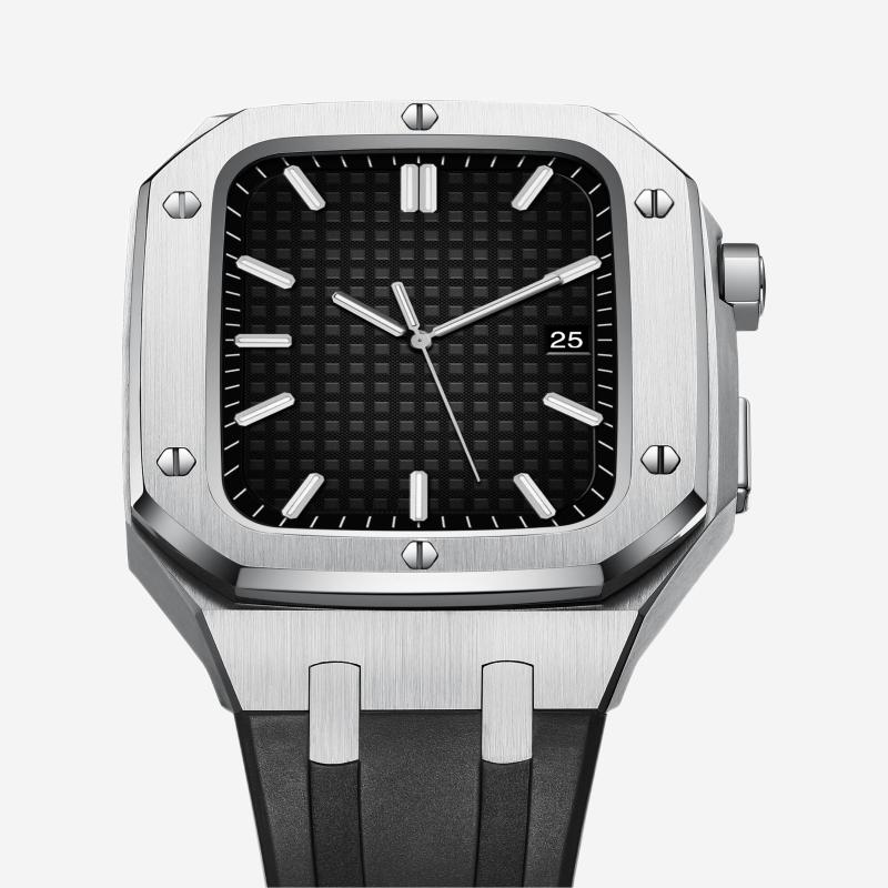 Straplix AP9006 Silicone Band with Stainless Steel Case for Apple Watch – Sport Retrofit Kit Compatible with 44mm 45mm