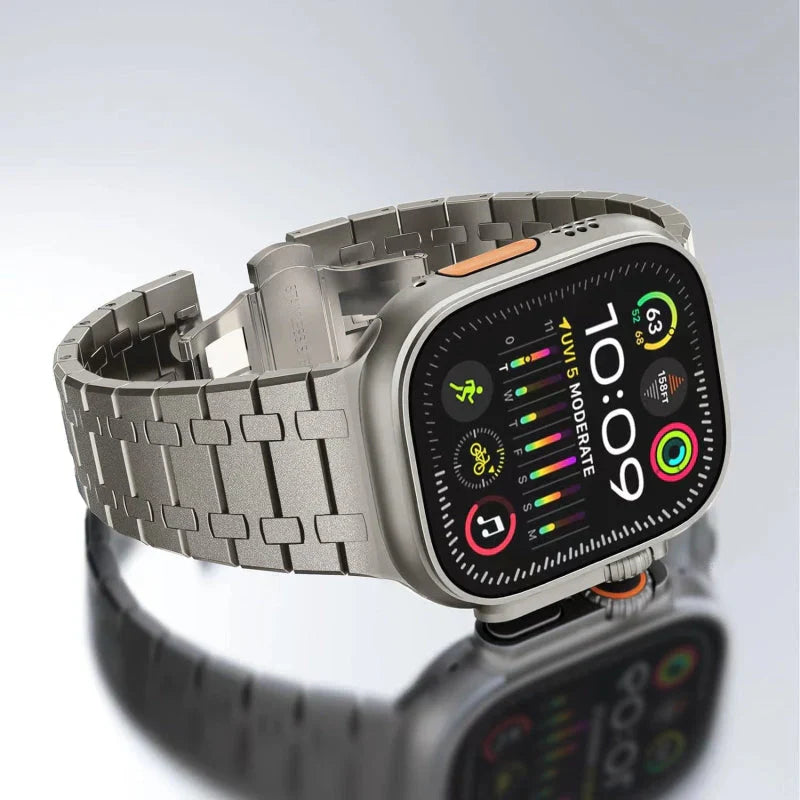 Straplix AP Stainless Steel Flashing Band for Apple Watch – Polished Metal Strap Compatible with 44mm 45mm 46mm 49mm