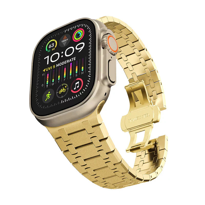 Straplix AP Stainless Steel Flashing Band for Apple Watch – Polished Metal Strap Compatible with 44mm 45mm 46mm 49mm