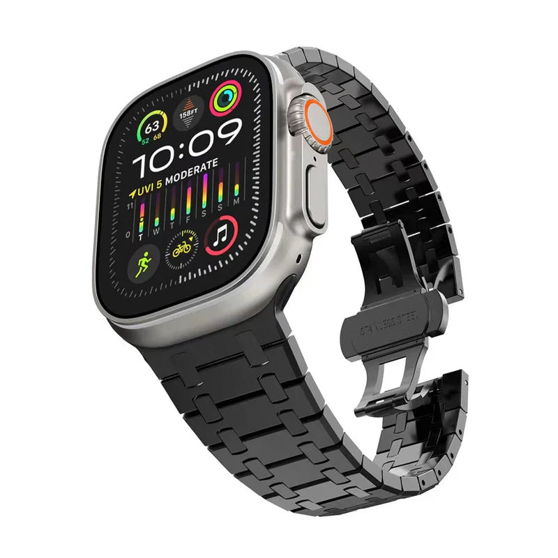 Straplix AP Stainless Steel Flashing Band for Apple Watch – Polished Metal Strap Compatible with 44mm 45mm 46mm 49mm