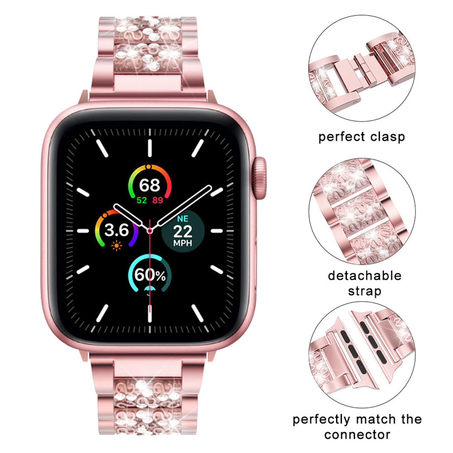 Straplix Bling Diamond Metal Band for Apple Watch – Sparkling Bracelet Strap for Women, Compatible with 38mm 40mm 41mm