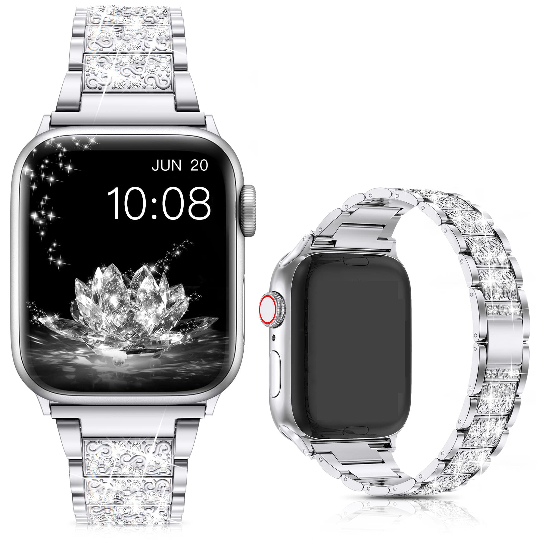 Straplix Bling Diamond Metal Band for Apple Watch – Sparkling Bracelet Strap for Women, Compatible with 38mm 40mm 41mm