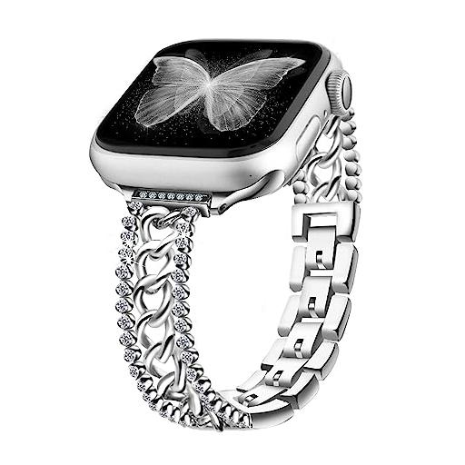 Straplix Bling Stainless Steel Band for Apple Watch – Sparkling Metal Strap with Crystals for Women, Compatible with 38mm 40mm 41mm 42mm 44mm 45mm 49mm