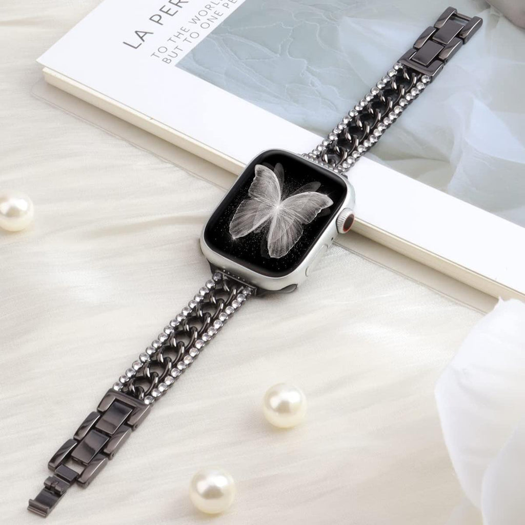 Straplix Bling Stainless Steel Band for Apple Watch – Sparkling Metal Strap with Crystals for Women, Compatible with 38mm 40mm 41mm 42mm 44mm 45mm 49mm