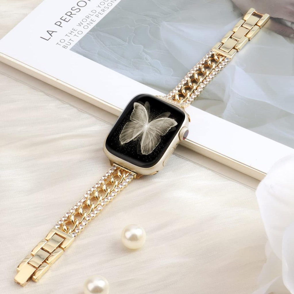 Straplix Bling Stainless Steel Band for Apple Watch – Sparkling Metal Strap with Crystals for Women, Compatible with 38mm 40mm 41mm 42mm 44mm 45mm 49mm