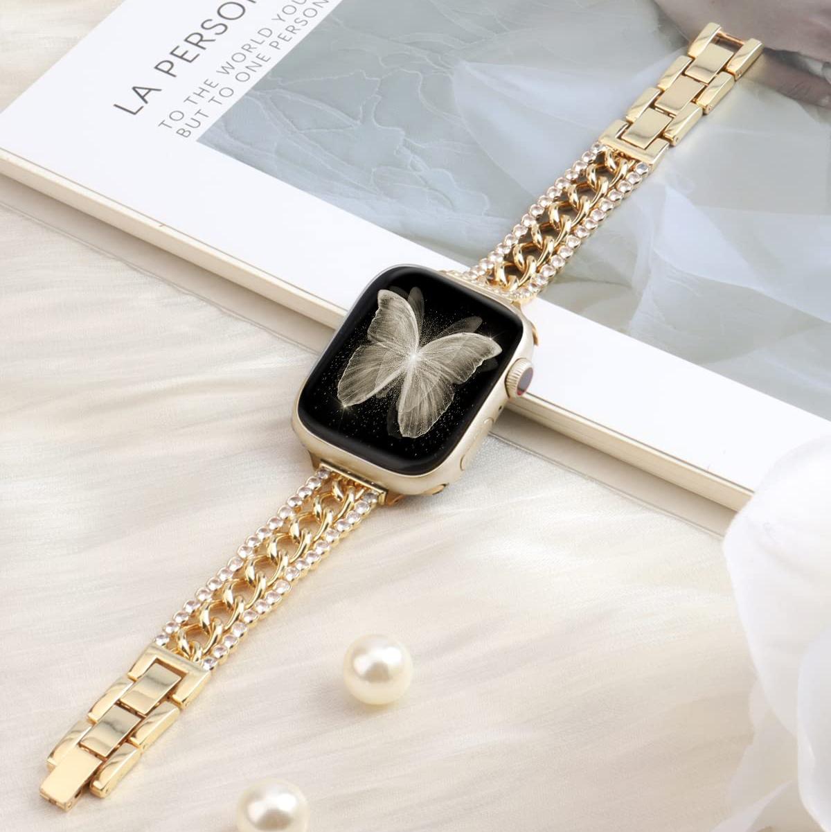 Straplix Bling Stainless Steel Band for Apple Watch – Sparkling Metal Strap with Crystals for Women, Compatible with 38mm 40mm 41mm 42mm 44mm 45mm 49mm
