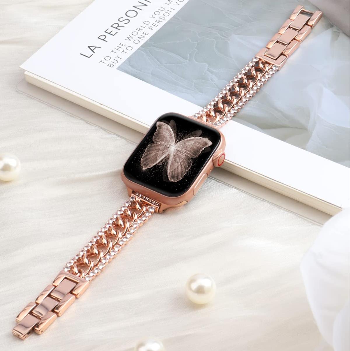 Straplix Bling Stainless Steel Band for Apple Watch – Sparkling Metal Strap with Crystals for Women, Compatible with 38mm 40mm 41mm 42mm 44mm 45mm 49mm