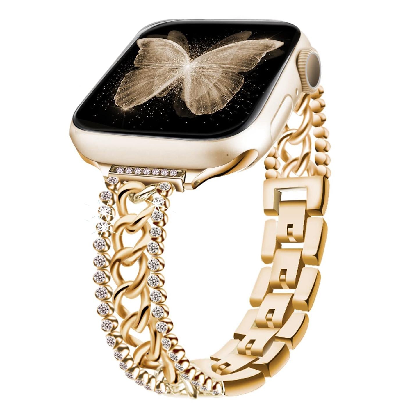 Straplix Bling Stainless Steel Band for Apple Watch – Sparkling Metal Strap with Crystals for Women, Compatible with 38mm 40mm 41mm 42mm 44mm 45mm 49mm