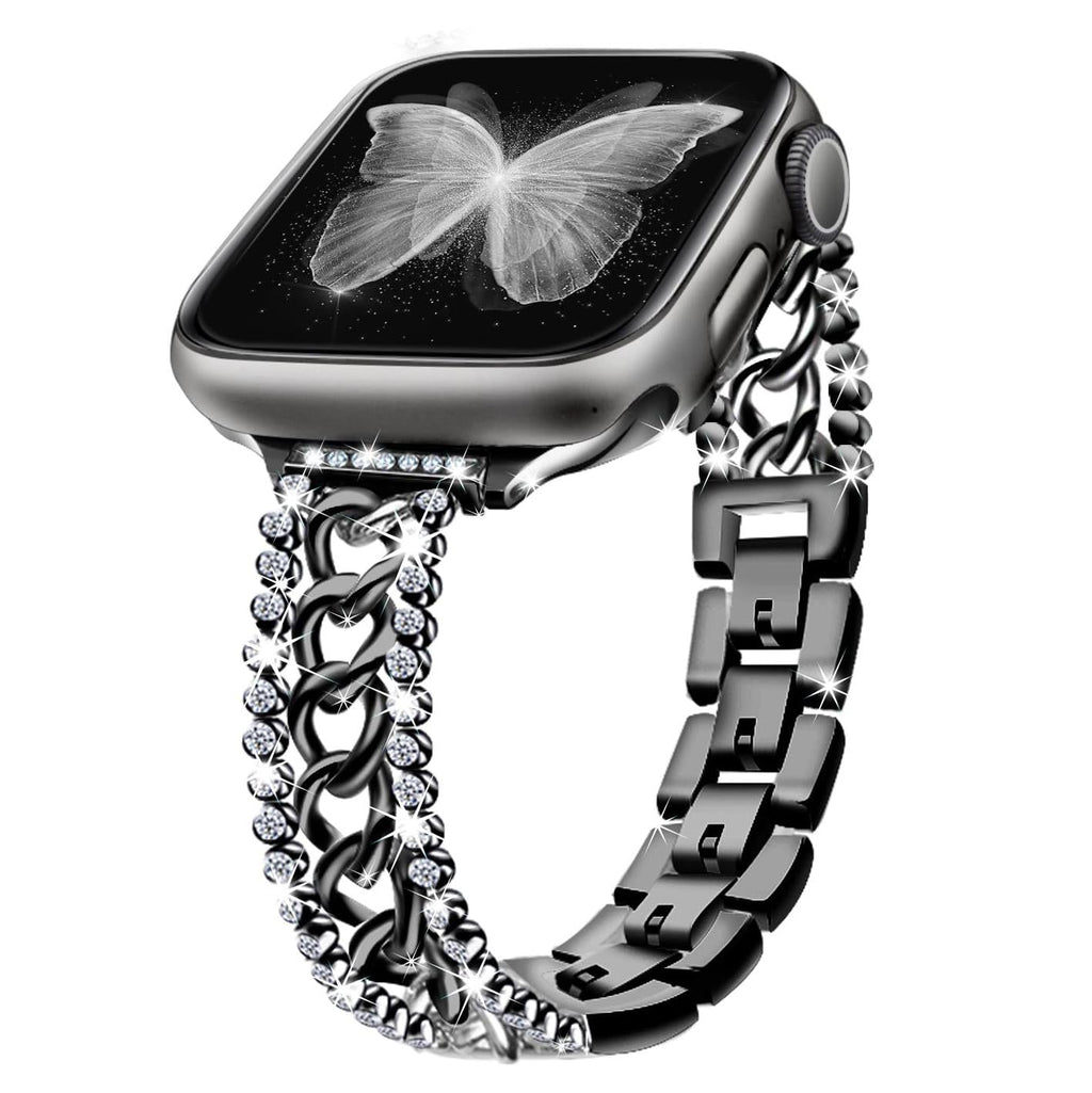Straplix Bling Stainless Steel Band for Apple Watch – Sparkling Metal Strap with Crystals for Women, Compatible with 38mm 40mm 41mm 42mm 44mm 45mm 49mm