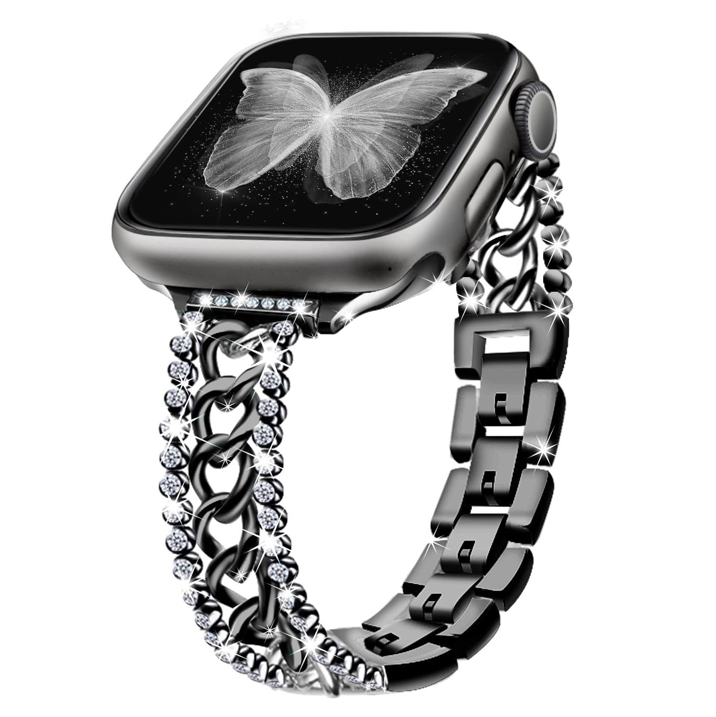 Straplix Bling Stainless Steel Band for Apple Watch – Sparkling Metal Strap with Crystals for Women, Compatible with 38mm 40mm 41mm 42mm 44mm 45mm 49mm