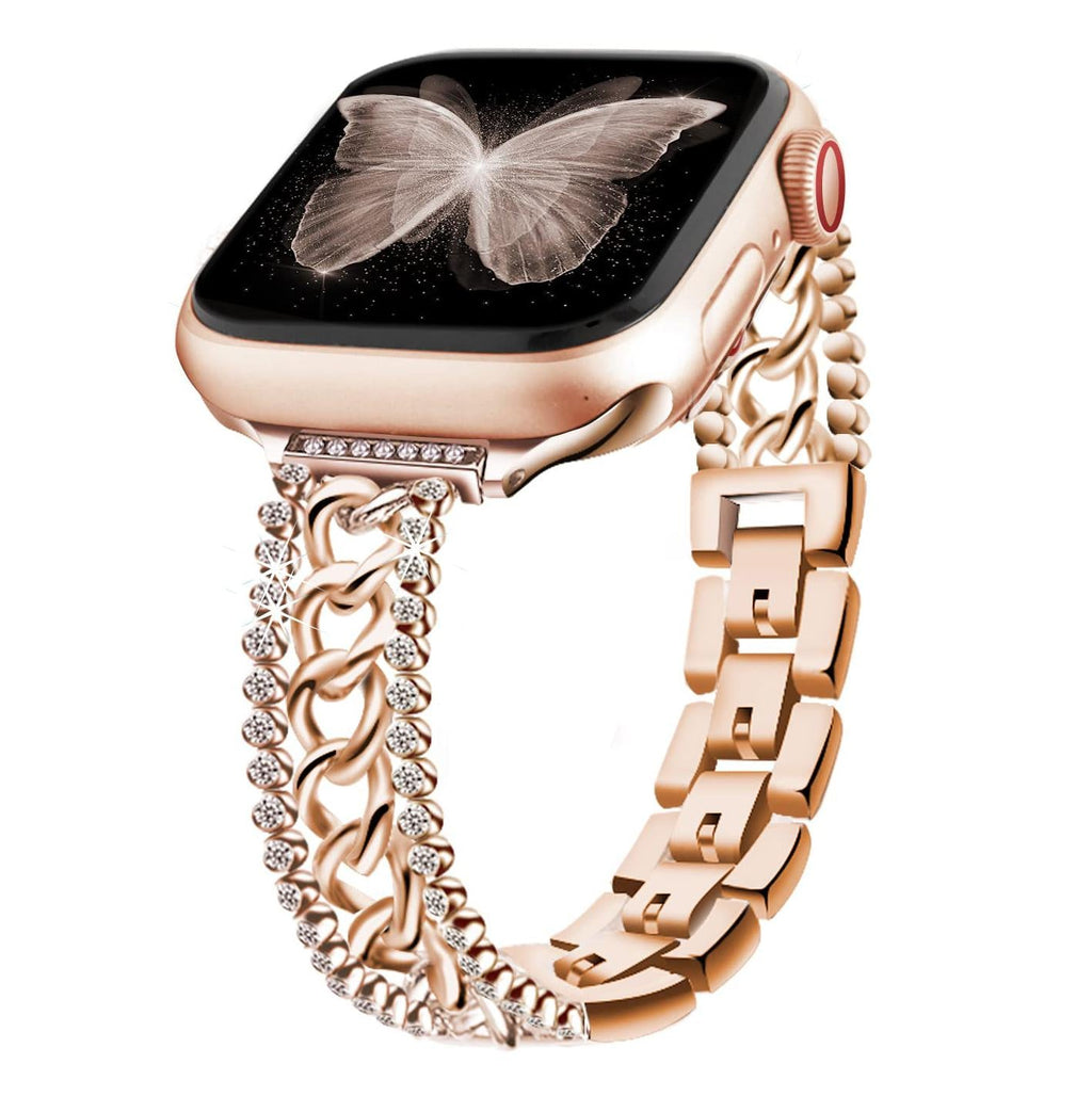 Straplix Bling Stainless Steel Band for Apple Watch – Sparkling Metal Strap with Crystals for Women, Compatible with 38mm 40mm 41mm 42mm 44mm 45mm 49mm