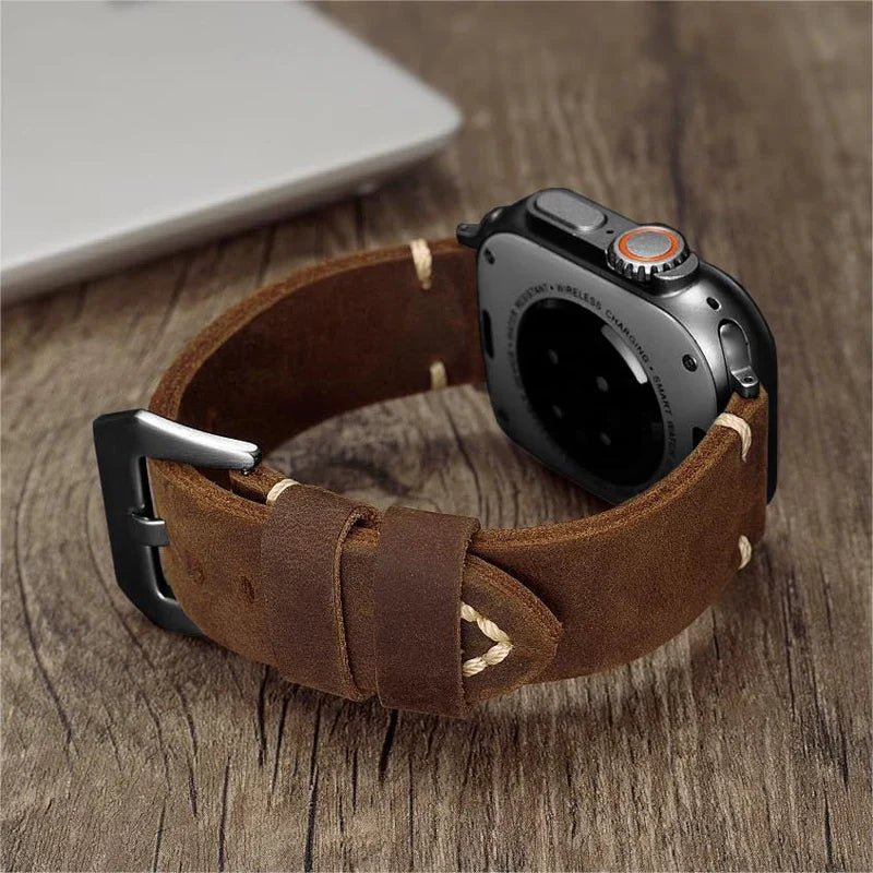 Straplix Vintage Leather Band for Apple Watch – Genuine Leather Strap Compatible with 40mm 41mm 42mm 44mm 45mm 46mm 49mm