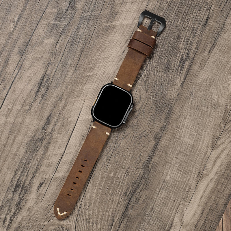 Straplix Vintage Leather Band for Apple Watch – Genuine Leather Strap Compatible with 40mm 41mm 42mm 44mm 45mm 46mm 49mm
