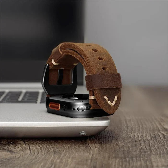Straplix Vintage Leather Band for Apple Watch – Genuine Leather Strap Compatible with 40mm 41mm 42mm 44mm 45mm 46mm 49mm