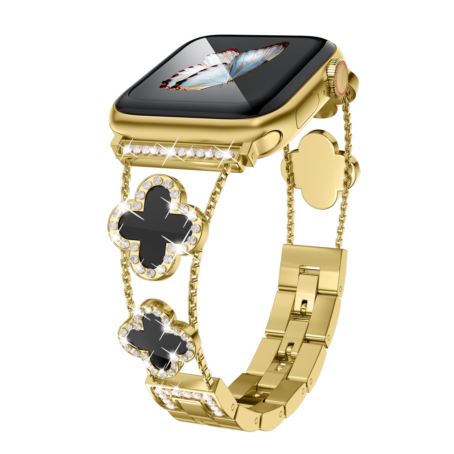 Straplix CloverLuxe Diamond Band for Apple Watch – Luxury Stainless Steel Strap with Crystals, Compatible with 40mm 41mm 42mm 44mm 45mm 46mm 49mm