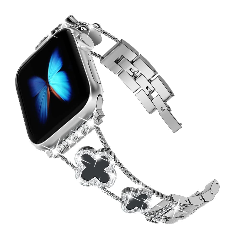 Straplix CloverLuxe Diamond Band for Apple Watch – Luxury Stainless Steel Strap with Crystals, Compatible with 40mm 41mm 42mm 44mm 45mm 46mm 49mm