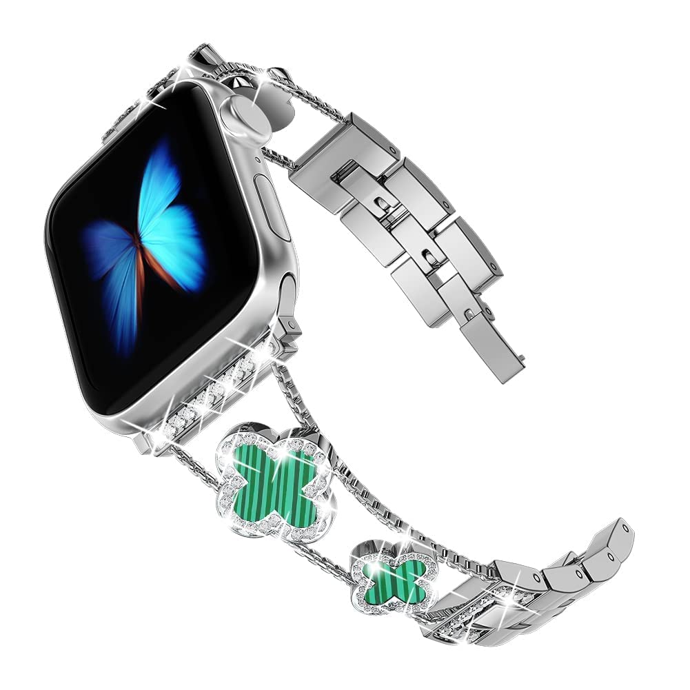 Straplix CloverLuxe Diamond Band for Apple Watch – Luxury Stainless Steel Strap with Crystals, Compatible with 40mm 41mm 42mm 44mm 45mm 46mm 49mm