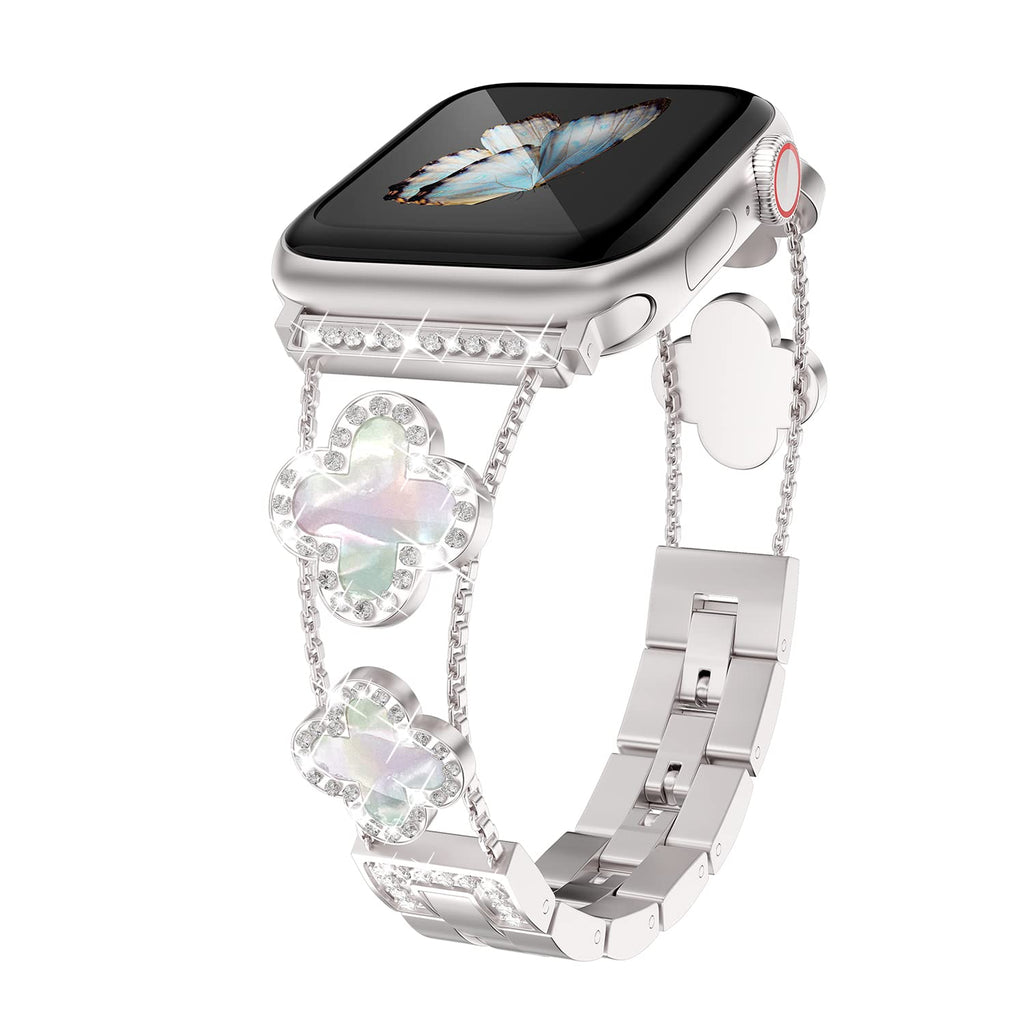 Straplix CloverLuxe Diamond Band for Apple Watch – Luxury Stainless Steel Strap with Crystals, Compatible with 40mm 41mm 42mm 44mm 45mm 46mm 49mm