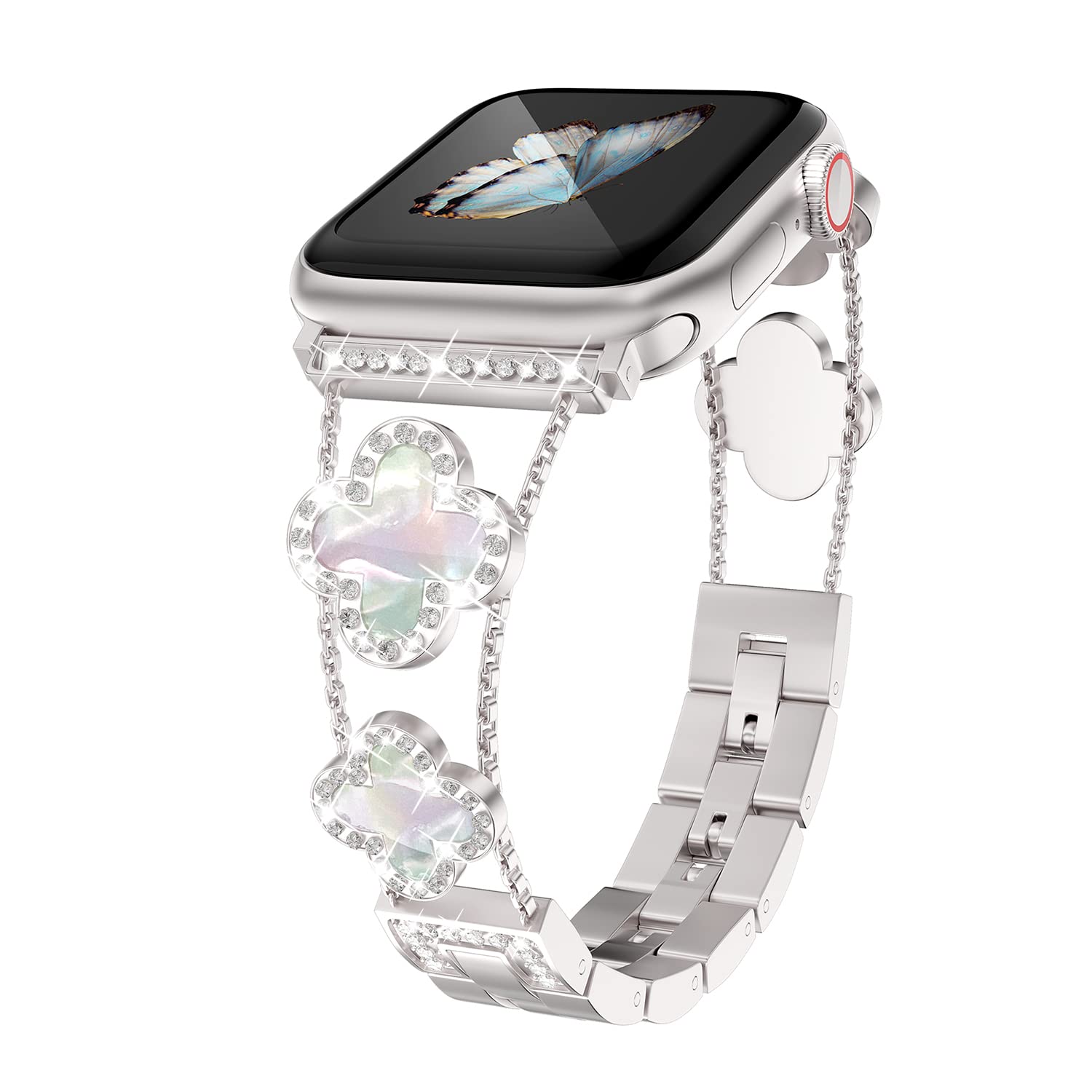 Straplix CloverLuxe Diamond Band for Apple Watch – Luxury Stainless Steel Strap with Crystals, Compatible with 40mm 41mm 42mm 44mm 45mm 46mm 49mm