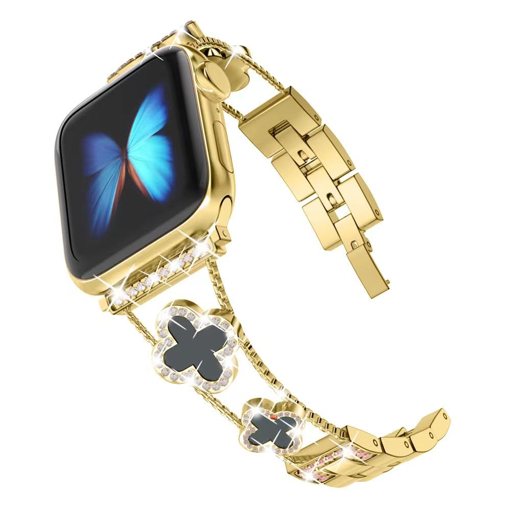 Straplix CloverLuxe Diamond Band for Apple Watch – Luxury Stainless Steel Strap with Crystals, Compatible with 40mm 41mm 42mm 44mm 45mm 46mm 49mm