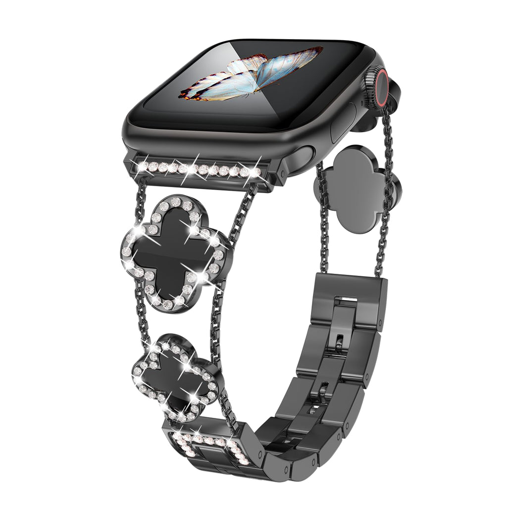 Straplix CloverLuxe Diamond Band for Apple Watch – Luxury Stainless Steel Strap with Crystals, Compatible with 40mm 41mm 42mm 44mm 45mm 46mm 49mm